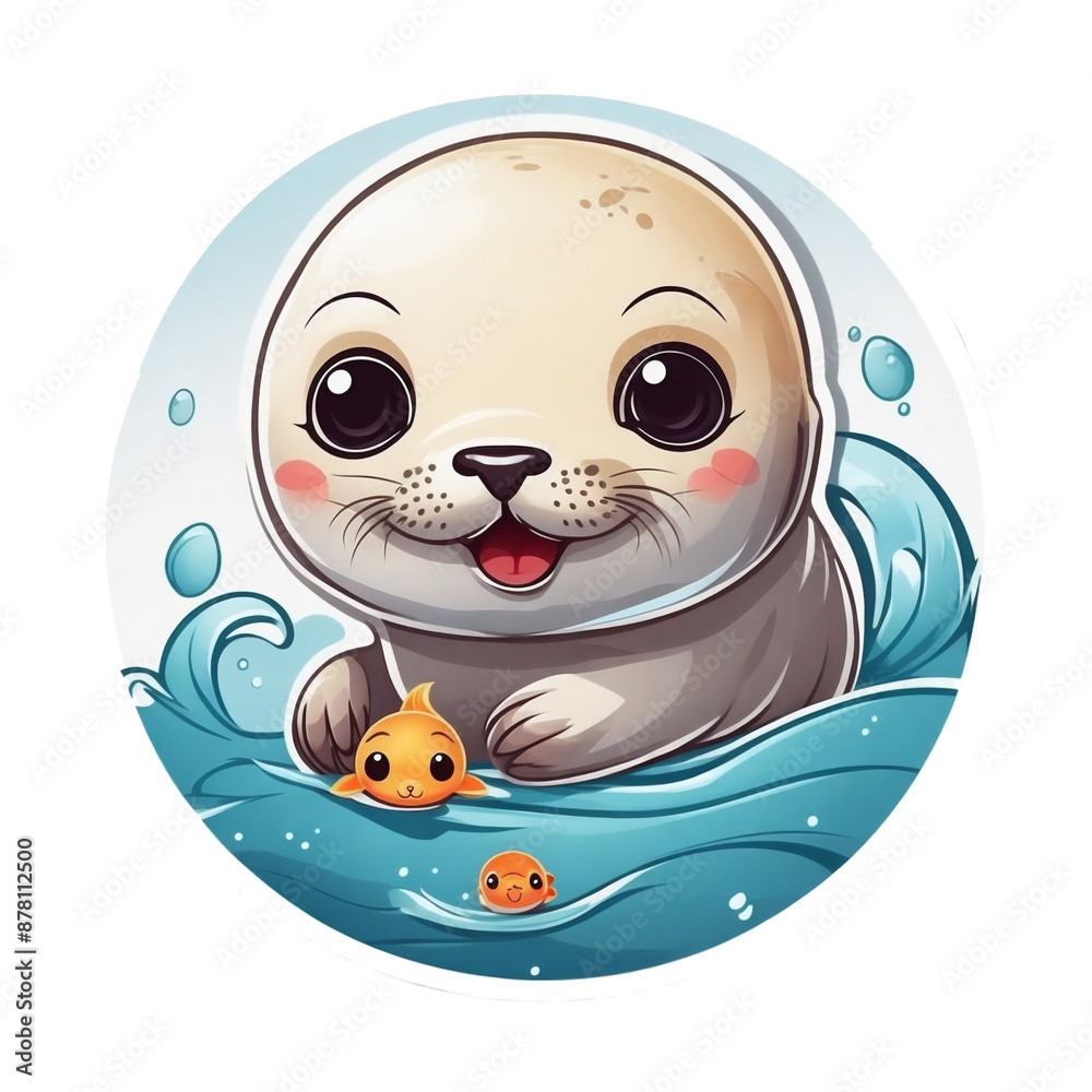 graphic little cute kawaii seal in the water graphic little cute kawaii seal in the water