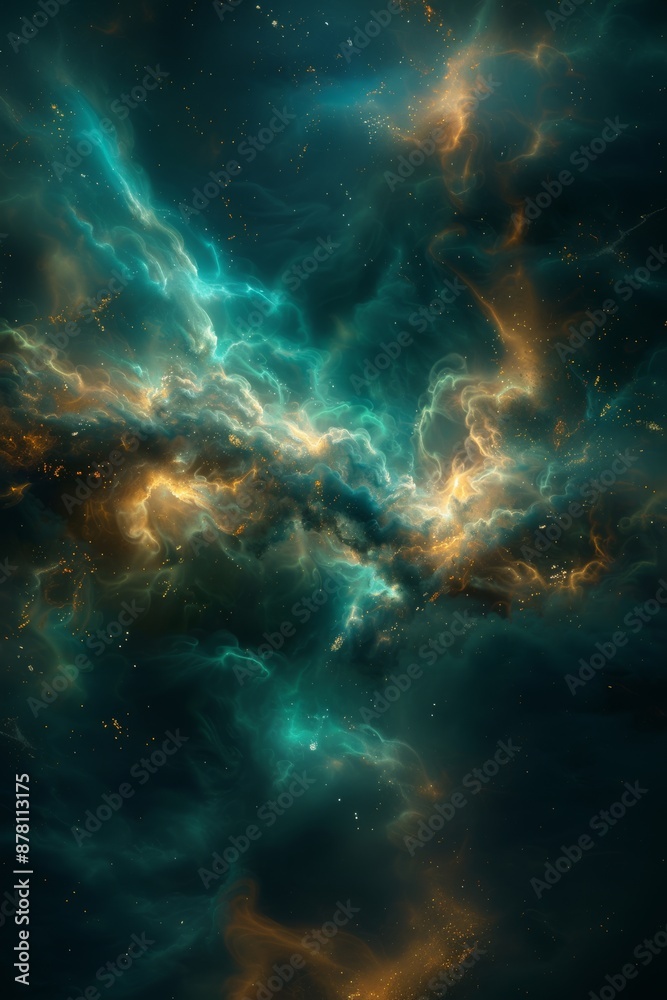 cosmic energy in green and gold, abstract flow cosmic energy in green and gold, abstract flow