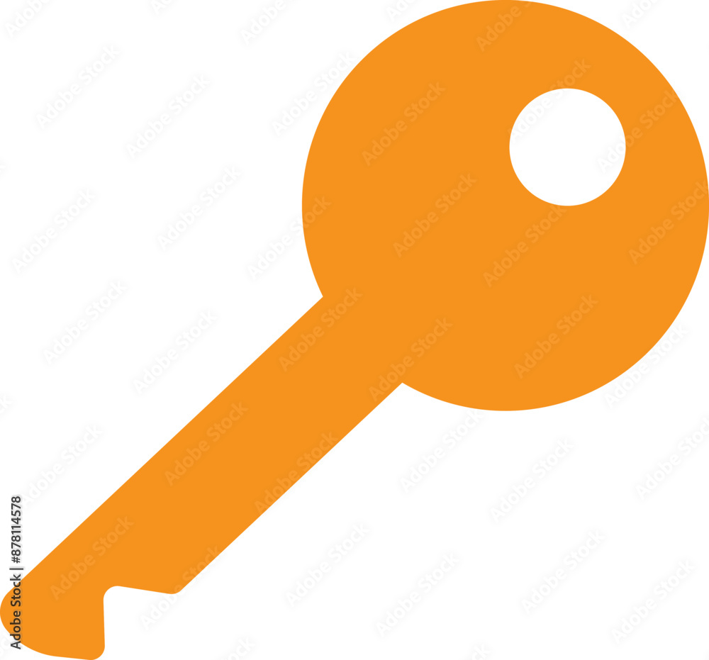 Orange Key Isolated Icon in Flat Style. Orange Key Isolated Icon in Flat Style.