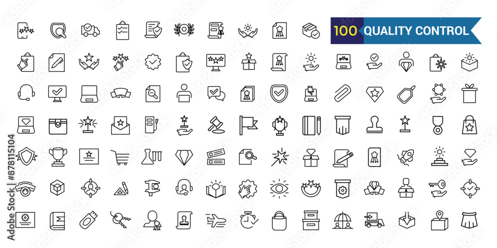 Quality control line icons set. Outline icon collection. Editable vector stroke. Quality control line icons set. Outline icon collection. Editable vector stroke.