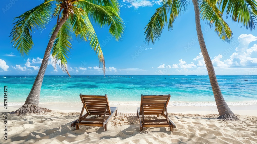 wooden bench chair on sea with coconut tree nature background wooden bench chair on sea with coconut tree nature background