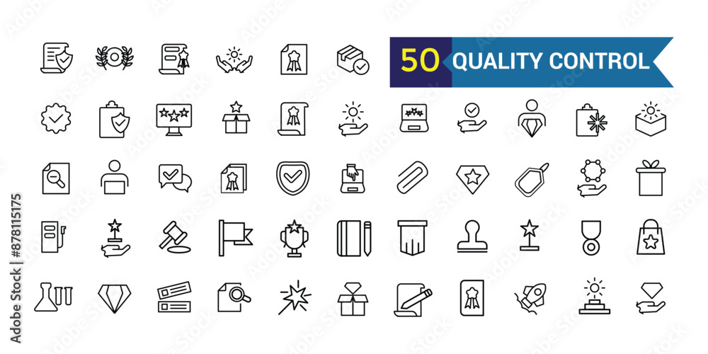 Quality control line icons set. Outline icon collection. Editable vector stroke. Quality control line icons set. Outline icon collection. Editable vector stroke.