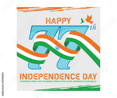 77th Independence Day of India. Celebrated on August 15th, 2024. Independence Day India concept. Flat vector illustration.