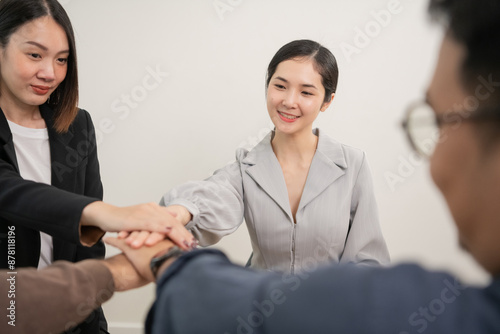 Women and men gather in groups to talk with their therapists and discuss different aspects of their lives, to come up with ideas for support and recovery. Join hands in a circle to unite as one.