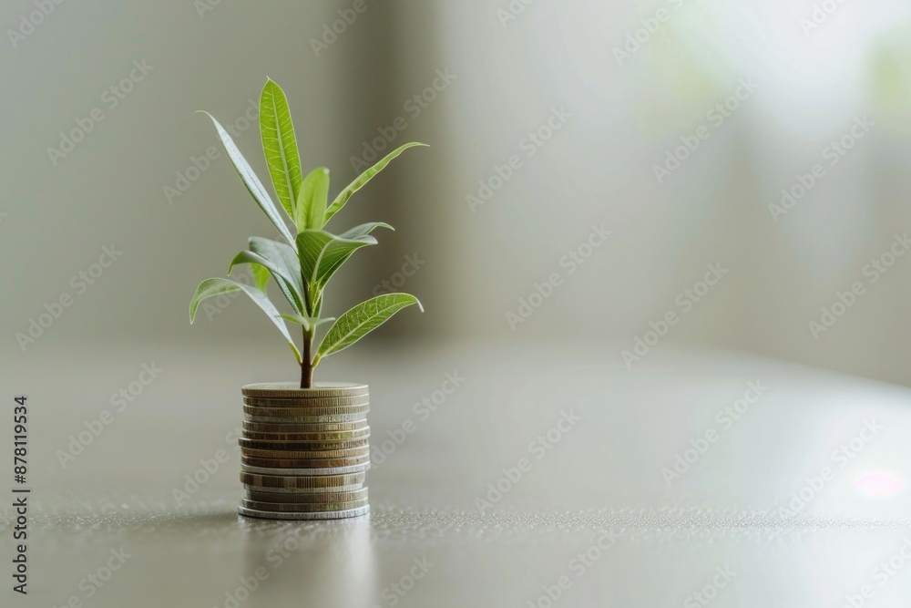 Coin Money Growth. Plant Growing on Stack of Coins for Finance and Banking Concept Coin Money Growth. Plant Growing on Stack of Coins for Finance and Banking Concept