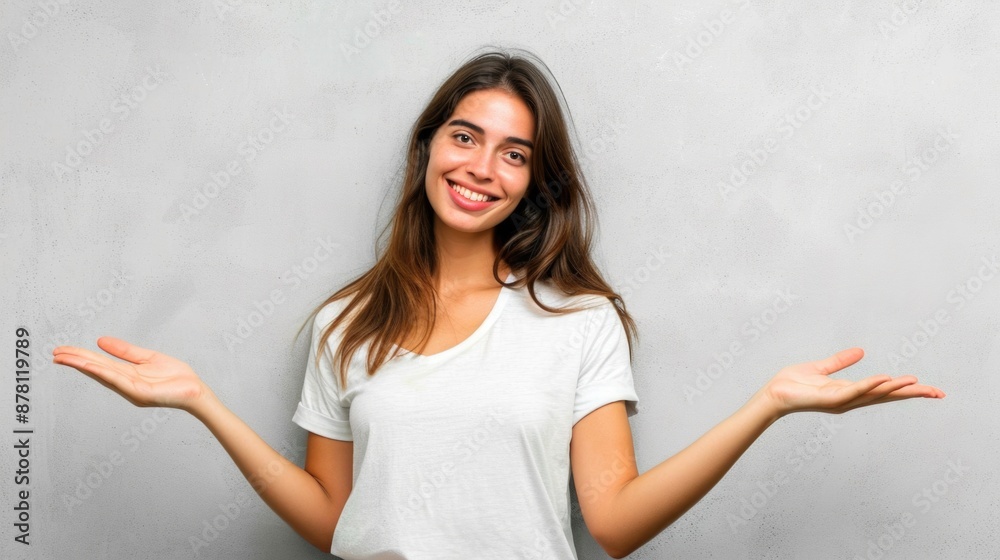 A beautiful young woman stretching out her hands, possibly in a gesture of peace or invitation A beautiful young woman stretching out her hands, possibly in a gesture of peace or invitation