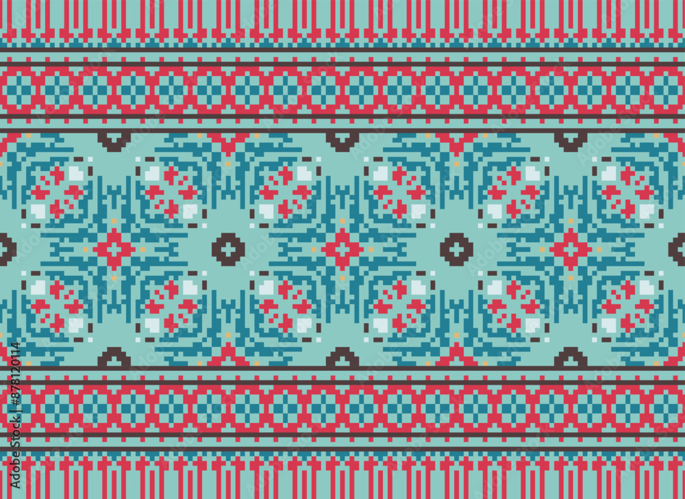 Traditional ethnic motifs ikat geometric fabric pattern cross stitch.Ikat embroidery Ethnic oriental Pixel brown background. Abstract,vector,illustration. Traditional ethnic motifs ikat geometric fabric pattern cross stitch.Ikat embroidery Ethnic oriental Pixel brown background. Abstract,vector,illustration.
