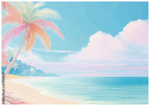 水彩風の夏のビーチの背景