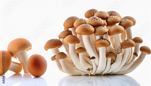 brown beech mushrooms shimeji edible mushrooms white background photo