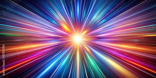 Multicolor light streaks zoom past a central vanishing point in space , past, Multicolor, point, space, streaks, central photo