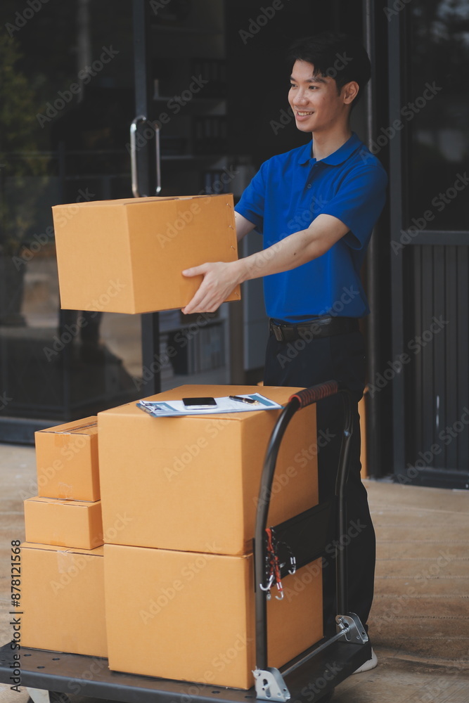 Truck Mover Unloading Van Carrying Boxes And Moving House Truck Mover Unloading Van Carrying Boxes And Moving House