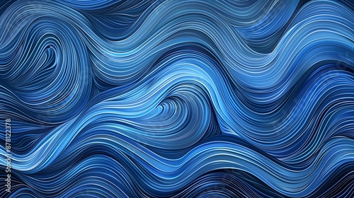 Abstract blue and white wavy lines form a dynamic and mesmerizing pattern.