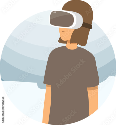 Young woman is immersed in a virtual reality experience, wearing a vr headset and exploring a digital world