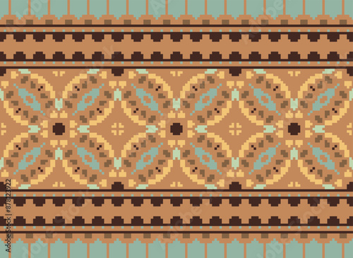 Geometric ethnic oriental seamless pattern traditional Design for background,carpet,wallpaper.clothing,wrapping,Batik fabric,Vector illustration.embroidery style - Sadu, sadou,