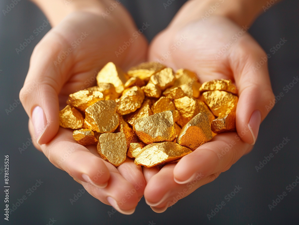 Close Up of Hands Holding Raw Gold Nuggets Close Up of Hands Holding Raw Gold Nuggets