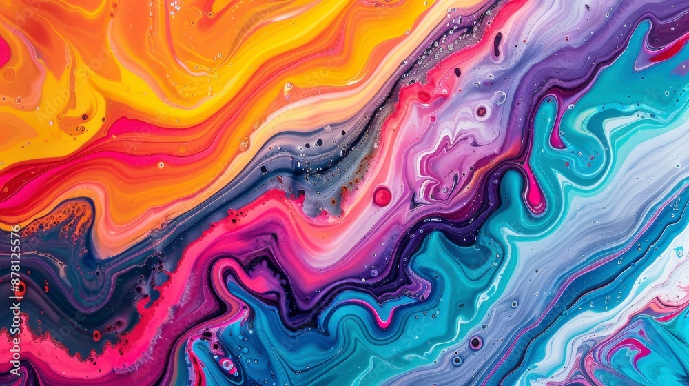 Colorful paint swirls and mixes in an abstract design Colorful paint swirls and mixes in an abstract design