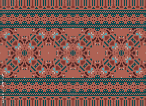 Geometric ethnic oriental seamless pattern traditional Design for background,carpet,wallpaper.clothing,wrapping,Batik fabric,Vector illustration.embroidery style - Sadu, sadou,