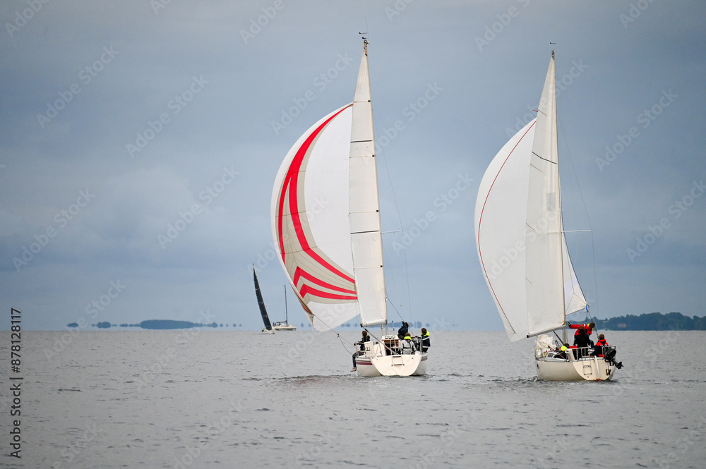 Fototapeta premium Zwei Yachten mit Spinnaker bei wenig Wind