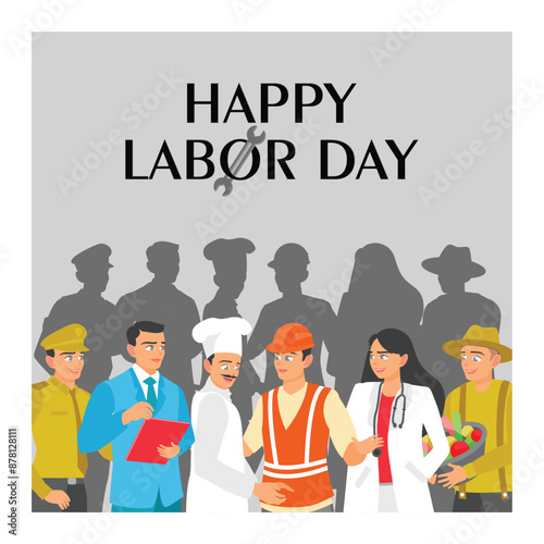 People from different professions gather together. Celebrating Labor Day. Labor Day concept. Flat vector illustration.