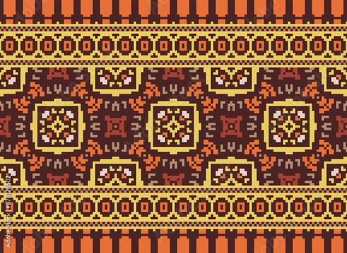 Geometric ethnic oriental seamless pattern traditional Design for background,carpet,wallpaper.clothing,wrapping,Batik fabric,Vector illustration.embroidery style - Sadu, sadou,