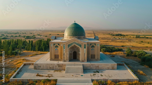 Aerial view of Turkistan with Khoja Ahmed Yasawi Mausoleum and cultural landmarks in Kazakhstan  photo