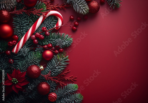 Festive Christmas background flatlay arrangement, Merry Christmas and happy New Year background, minimalistic composition