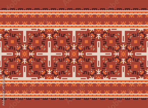 Geometric ethnic oriental seamless pattern traditional Design for background,carpet,wallpaper.clothing,wrapping,Batik fabric,Vector illustration.embroidery style - Sadu, sadou,