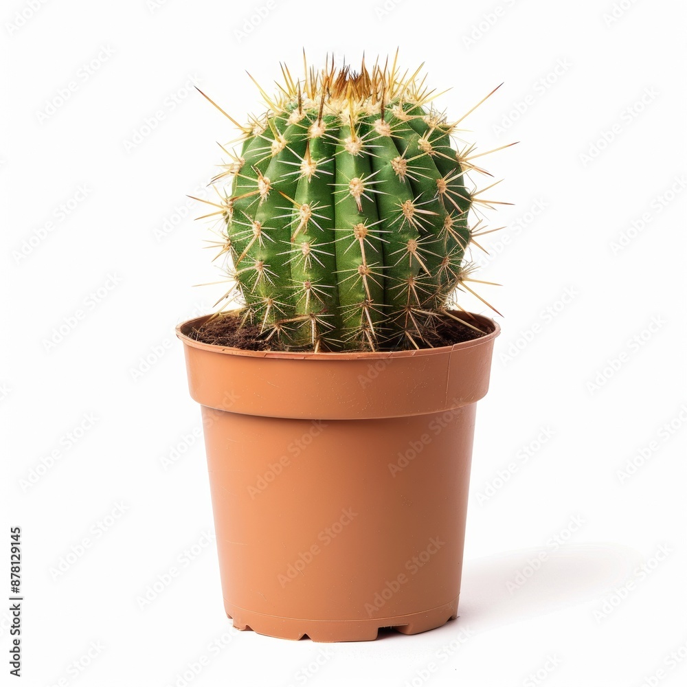 Cactus in a pot isolated on white background. Small house plant in plastic flowerpot. Cactus in a pot isolated on white background. Small house plant in plastic flowerpot.
