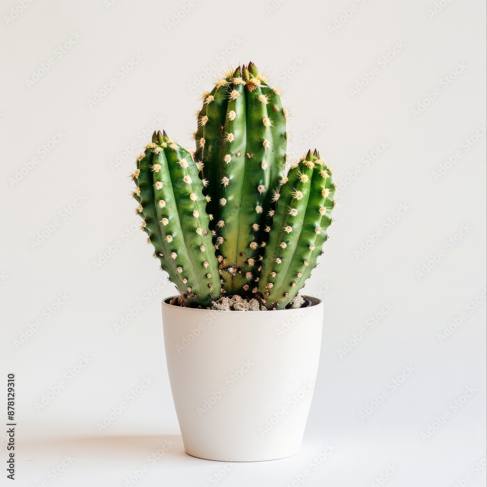 Cactus in a white pot on a white background.