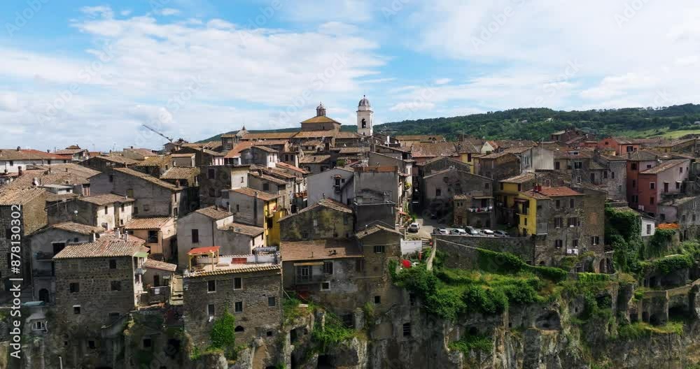 Aerial View Of Orte Town, A Medieval Village In Lazio, Italy. aerial orbiting Aerial View Of Orte Town, A Medieval Village In Lazio, Italy. aerial orbiting