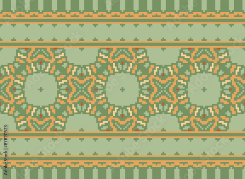 Geometric ethnic oriental seamless pattern traditional Design for background,carpet,wallpaper.clothing,wrapping,Batik fabric,Vector illustration.embroidery style - Sadu, sadou,