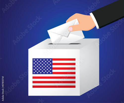 2024 Election Vote Poster. United States presidential elections banner. US President Election Day Background.  Ballot box 5 - Vector illustration.
