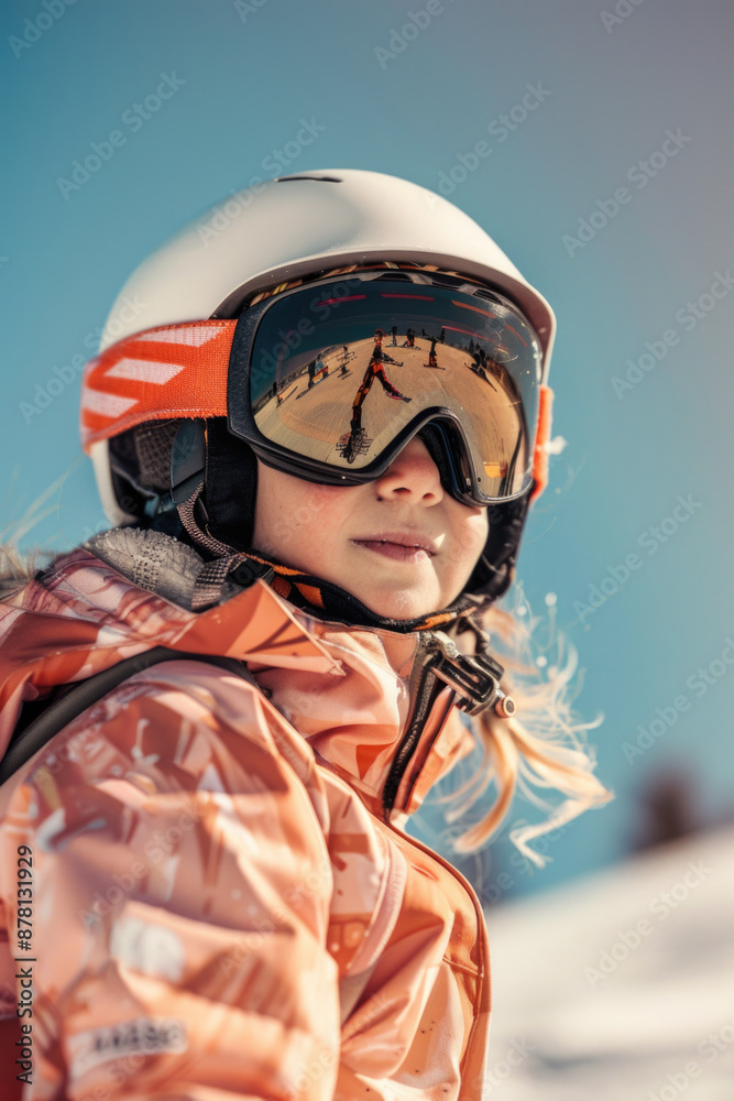 A young child dressed for safety and adventure wears a helmet and goggles, ideal for use in illustrations or designs related to childhood, protection, or exploration A young child dressed for safety and adventure wears a helmet and goggles, ideal for use in illustrations or designs related to childhood, protection, or exploration