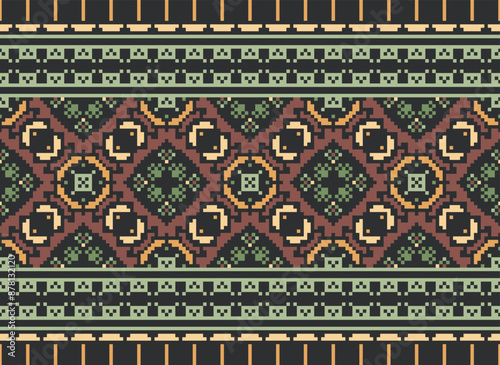 Geometric ethnic oriental seamless pattern traditional Design for background,carpet,wallpaper.clothing,wrapping,Batik fabric,Vector illustration.embroidery style - Sadu, sadou,