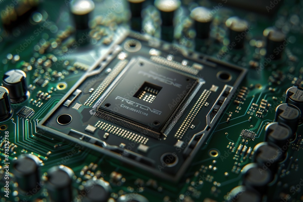 GPU (Graphics Processing Unit) chip with intricate circuitry on a motherboard. Generative Ai GPU (Graphics Processing Unit) chip with intricate circuitry on a motherboard. Generative Ai