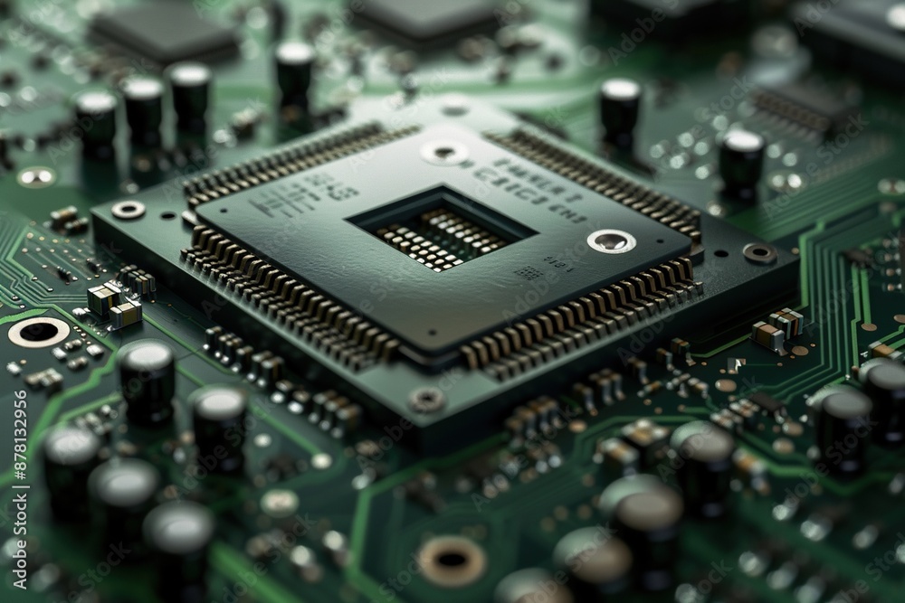 GPU (Graphics Processing Unit) chip with intricate circuitry on a motherboard. Generative Ai GPU (Graphics Processing Unit) chip with intricate circuitry on a motherboard. Generative Ai