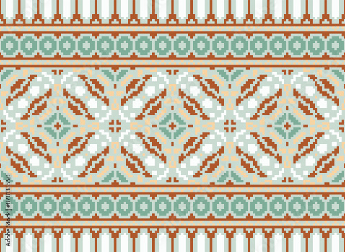 Geometric ethnic oriental seamless pattern traditional Design for background,carpet,wallpaper.clothing,wrapping,Batik fabric,Vector illustration.embroidery style - Sadu, sadou,