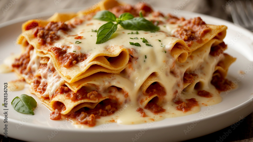 slices through the baked lasagna with a sharp knife, revealing the layers of pasta and savory fillings slices through the baked lasagna with a sharp knife, revealing the layers of pasta and savory fillings
