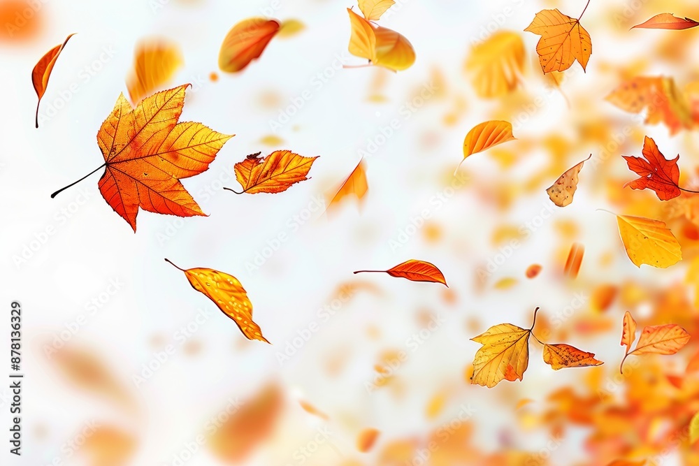 A bouquet of yellow fall leaves falling on a white background A bouquet of yellow fall leaves falling on a white background