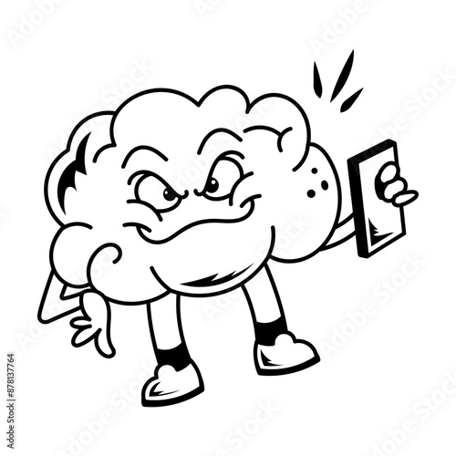 A mischievous mind using mobile, hand drawn icon 
