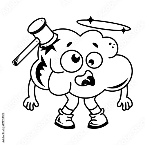 A doodle style mascot of a dizzy brain 