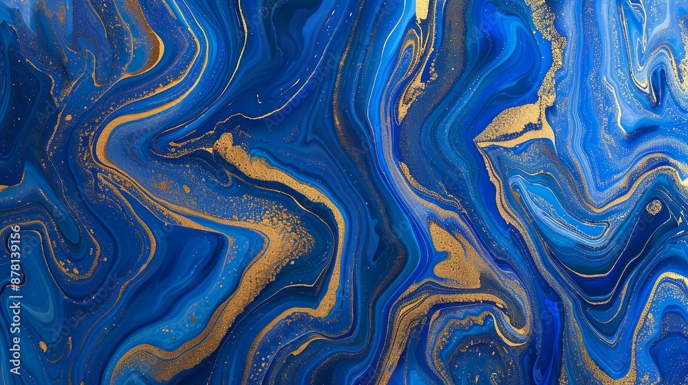 Blue And Gold Fluid Abstract Pattern With Metallic Glitter And Wavy Marble Texture Blue And Gold Fluid Abstract Pattern With Metallic Glitter And Wavy Marble Texture
