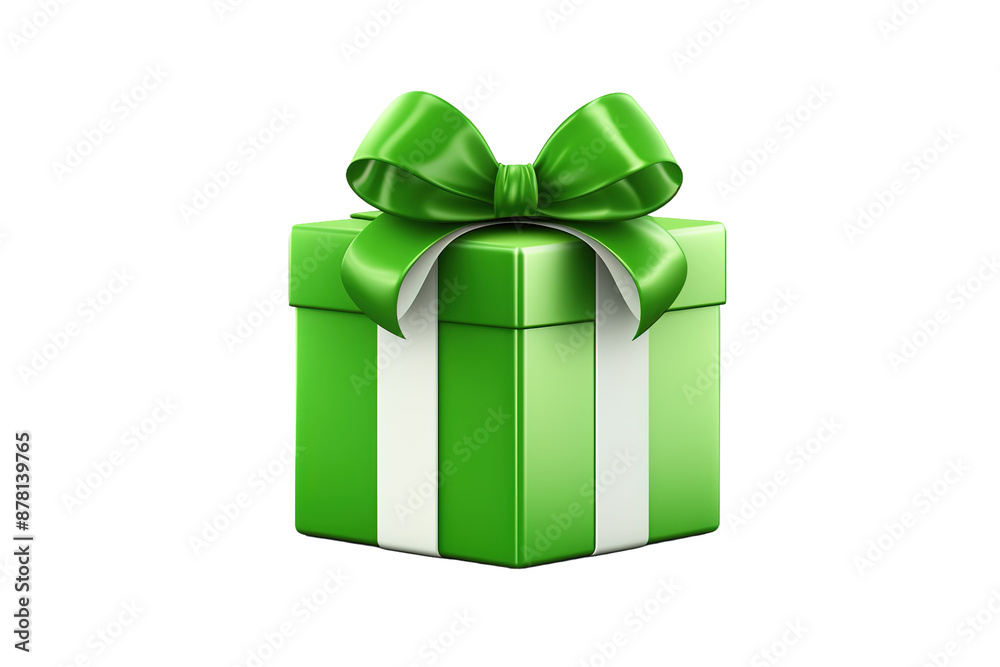 Enchanted Emerald Surprise: A Vivid Green Gift Box With a White Ribbon and Bow on White or PNG Transparent Background. Enchanted Emerald Surprise: A Vivid Green Gift Box With a White Ribbon and Bow on White or PNG Transparent Background.