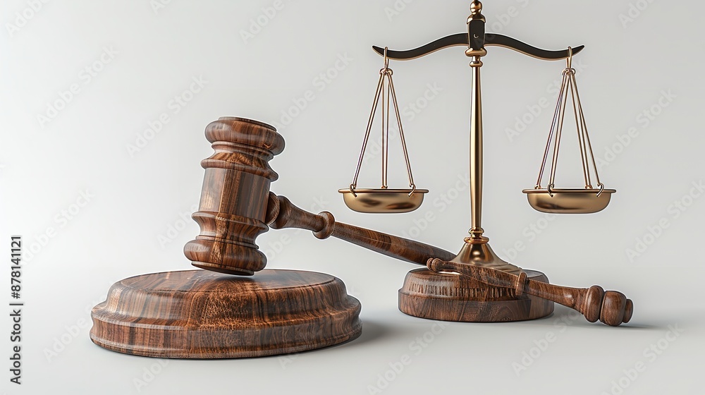 Wooden gavel with rings and scales. Family and law concept Wooden gavel with rings and scales. Family and law concept