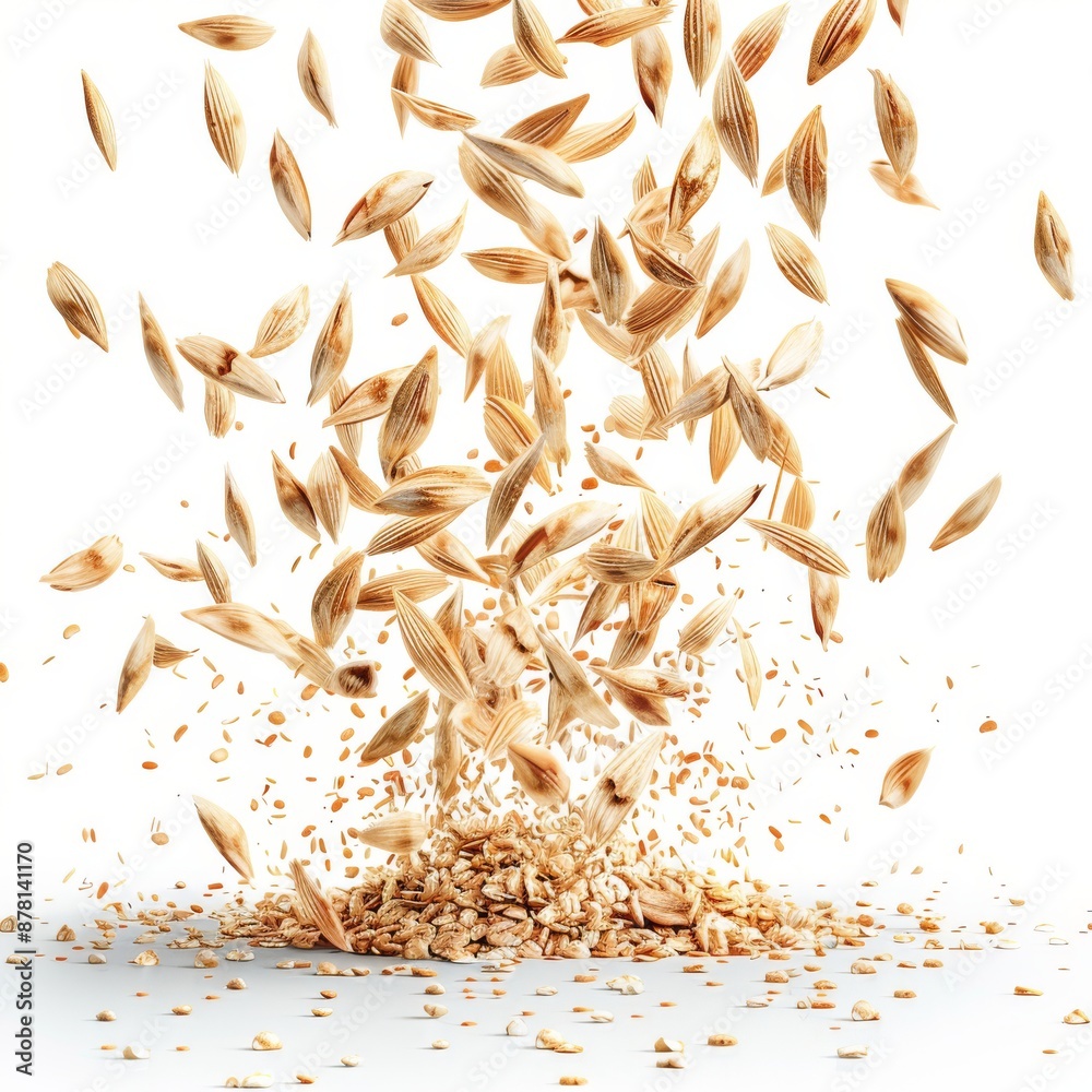 Flying organic cereal grains isolated on white background. Flying organic cereal grains isolated on white background.