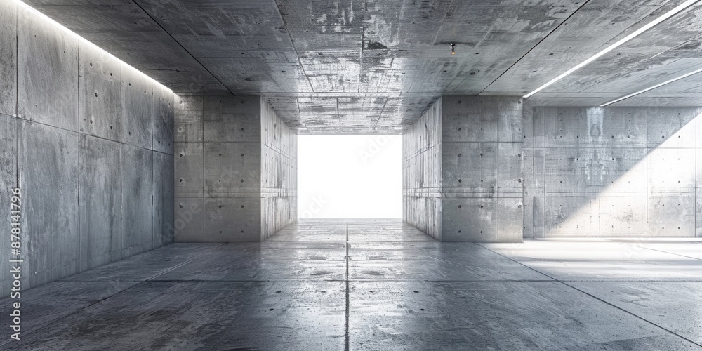 Concrete Walls. Abstract Empty Space with Indirect Ceiling Lights in Modern Industrial Room Concrete Walls. Abstract Empty Space with Indirect Ceiling Lights in Modern Industrial Room