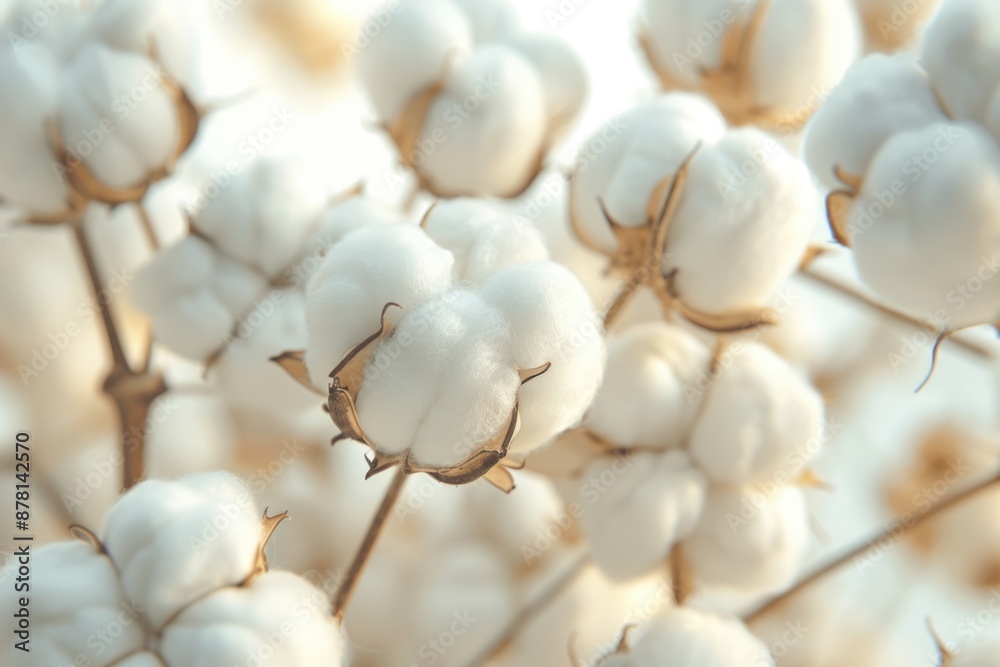 Cotton Flowers Background: Fluffy White Cotton with Closeup View Cotton Flowers Background: Fluffy White Cotton with Closeup View
