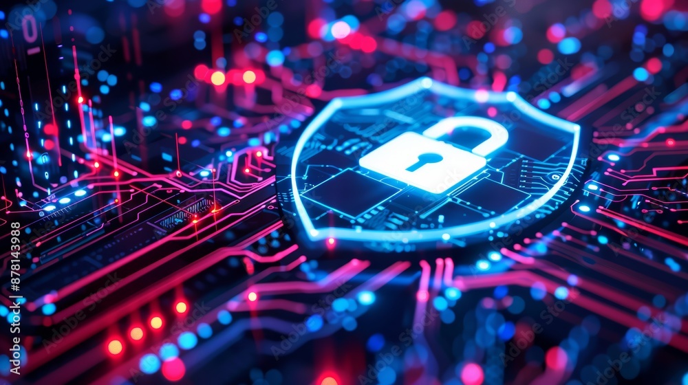 A digital scene with a shield and padlock icon, symbolizing secure data access A digital scene with a shield and padlock icon, symbolizing secure data access