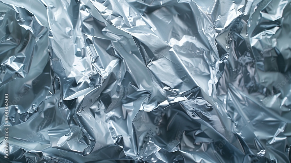 Detailed close-up of crumpled silver aluminum foil texture background image. Metallic reflections. Wrinkled material photo backdrop wallpaper realistic. Abstract concept photorealistic Detailed close-up of crumpled silver aluminum foil texture background image. Metallic reflections. Wrinkled material photo backdrop wallpaper realistic. Abstract concept photorealistic