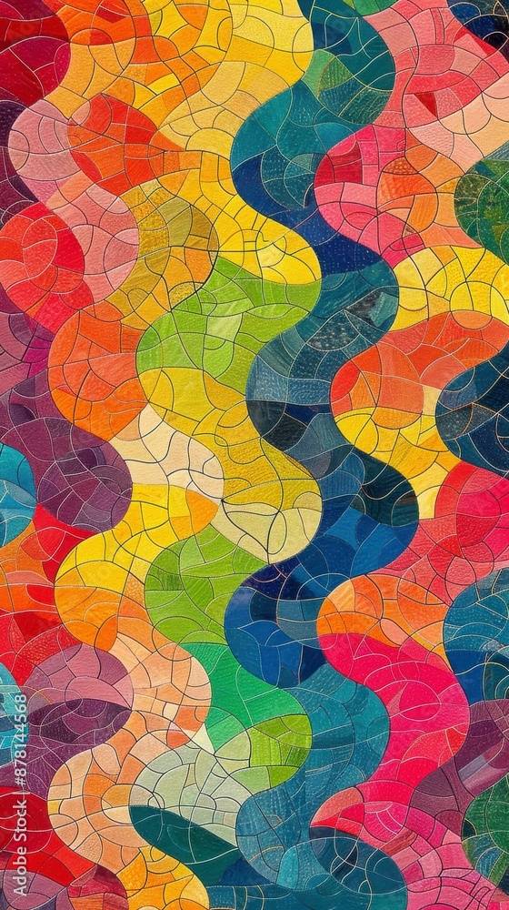 A colorful mosaic pattern with wavy lines A colorful mosaic pattern with wavy lines